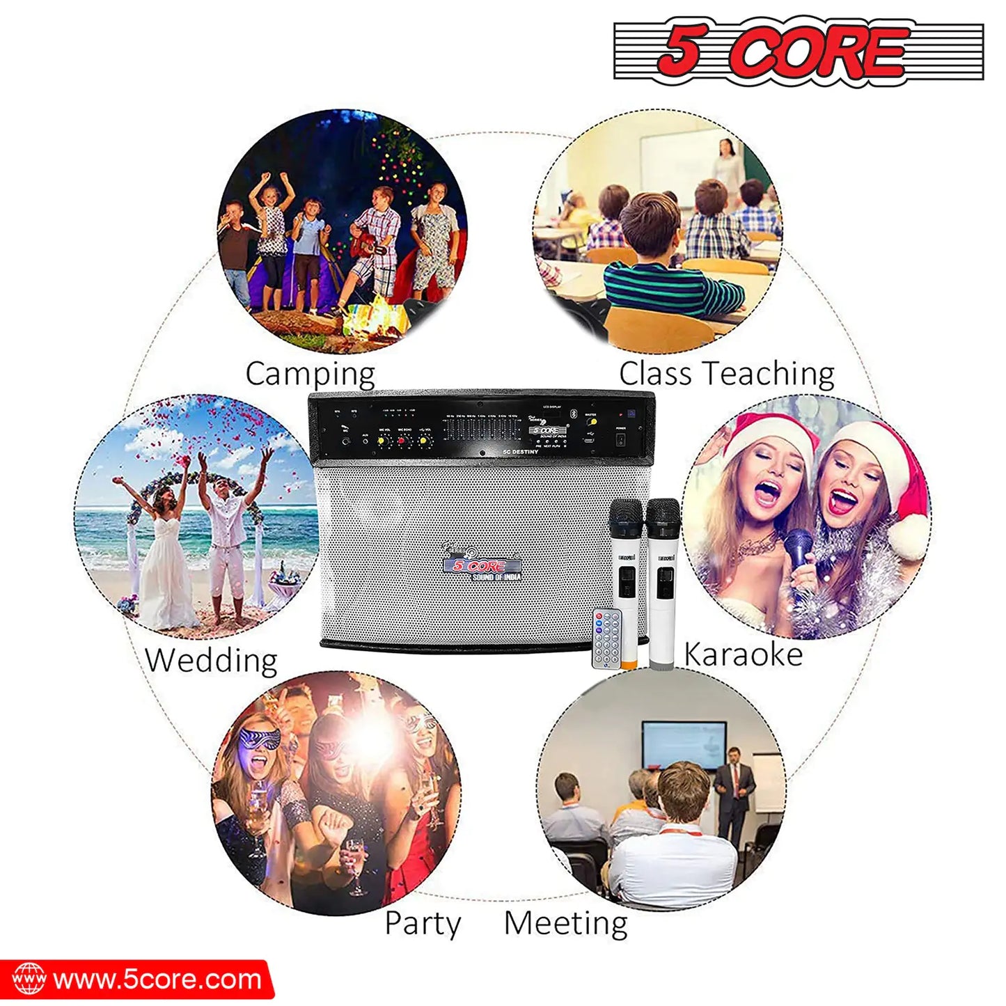 5 Core Wireless Portable PA System 400W PMPO Active Powered Bluetooth Compatible Karaoke Speaker