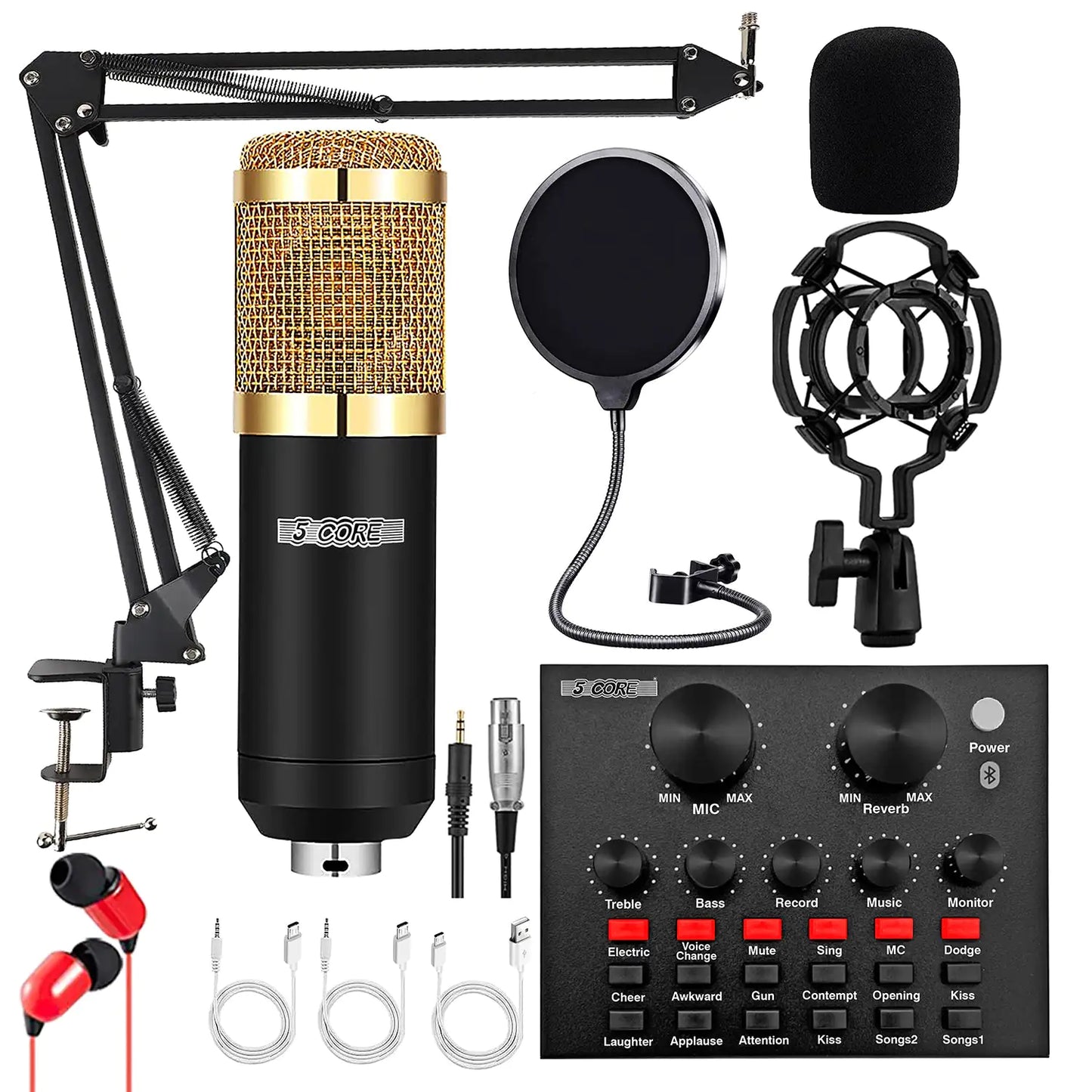 5Core Recording Microphone Podcast Bundle Professional Condenser Cardioid Mic Kit w Boom Arm