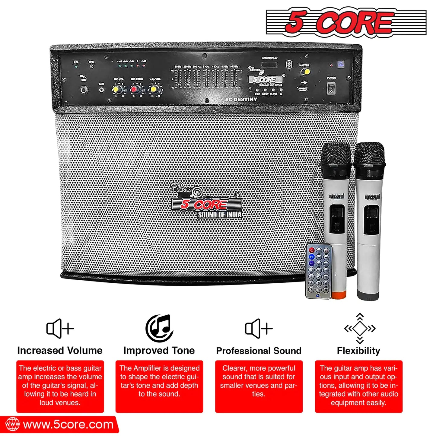 5 Core Wireless Portable PA System 400W PMPO Active Powered Bluetooth Compatible Karaoke Speaker