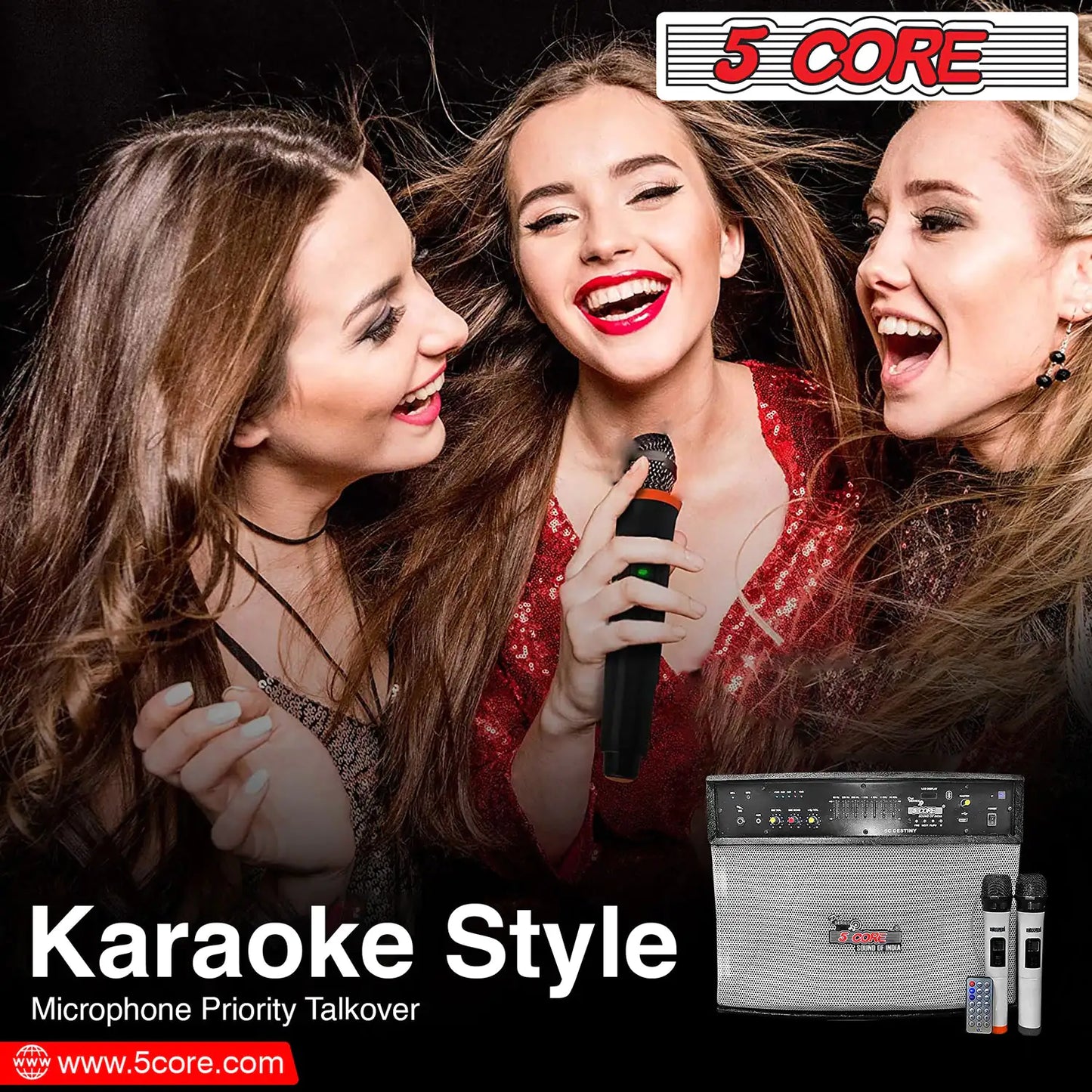 5 Core Wireless Portable PA System 400W PMPO Active Powered Bluetooth Compatible Karaoke Speaker