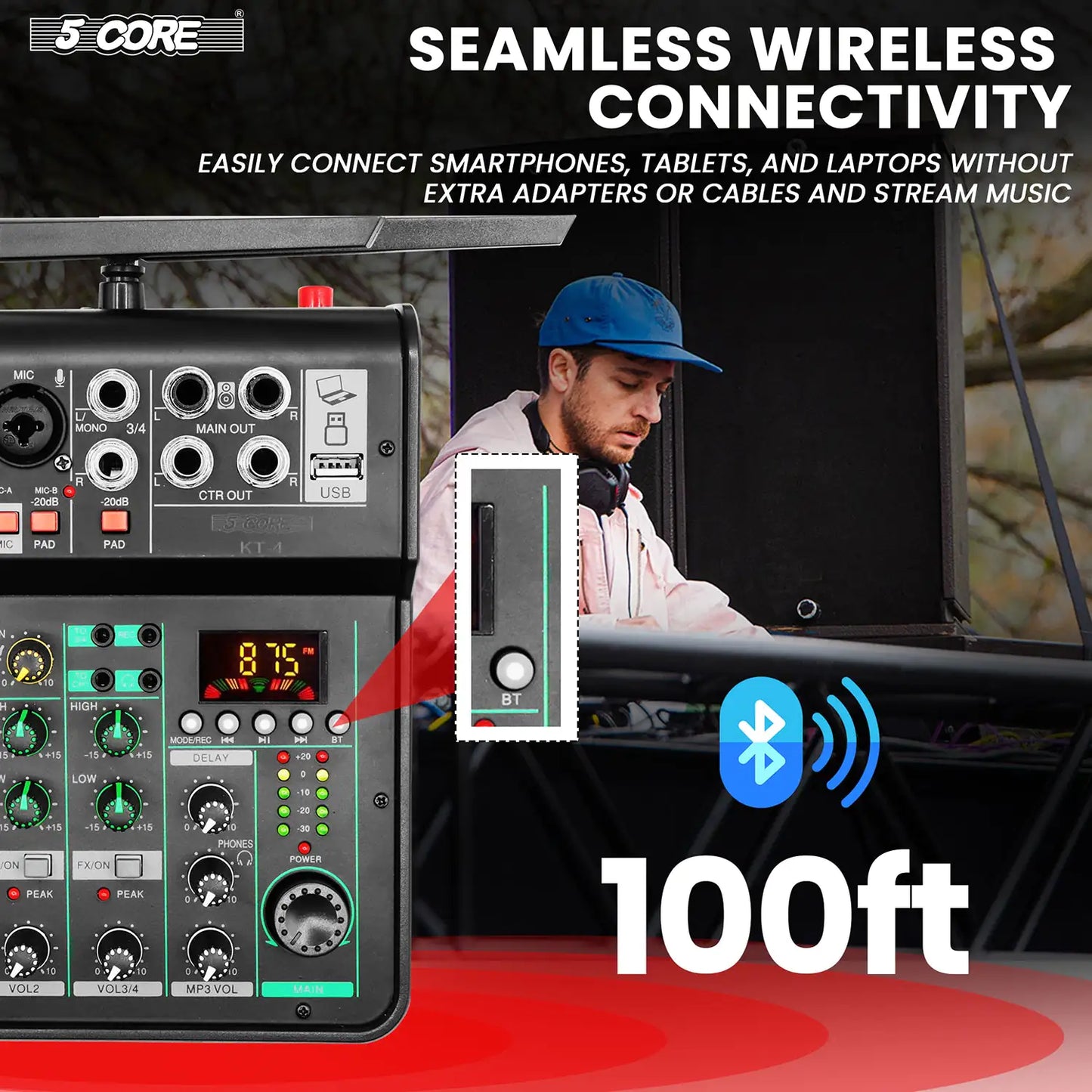 5Core Audio Mixer Sound Board 4 Channel PA DJ Stereo Receiver w Bluetooth USB DJ PA Karaoke Mixing