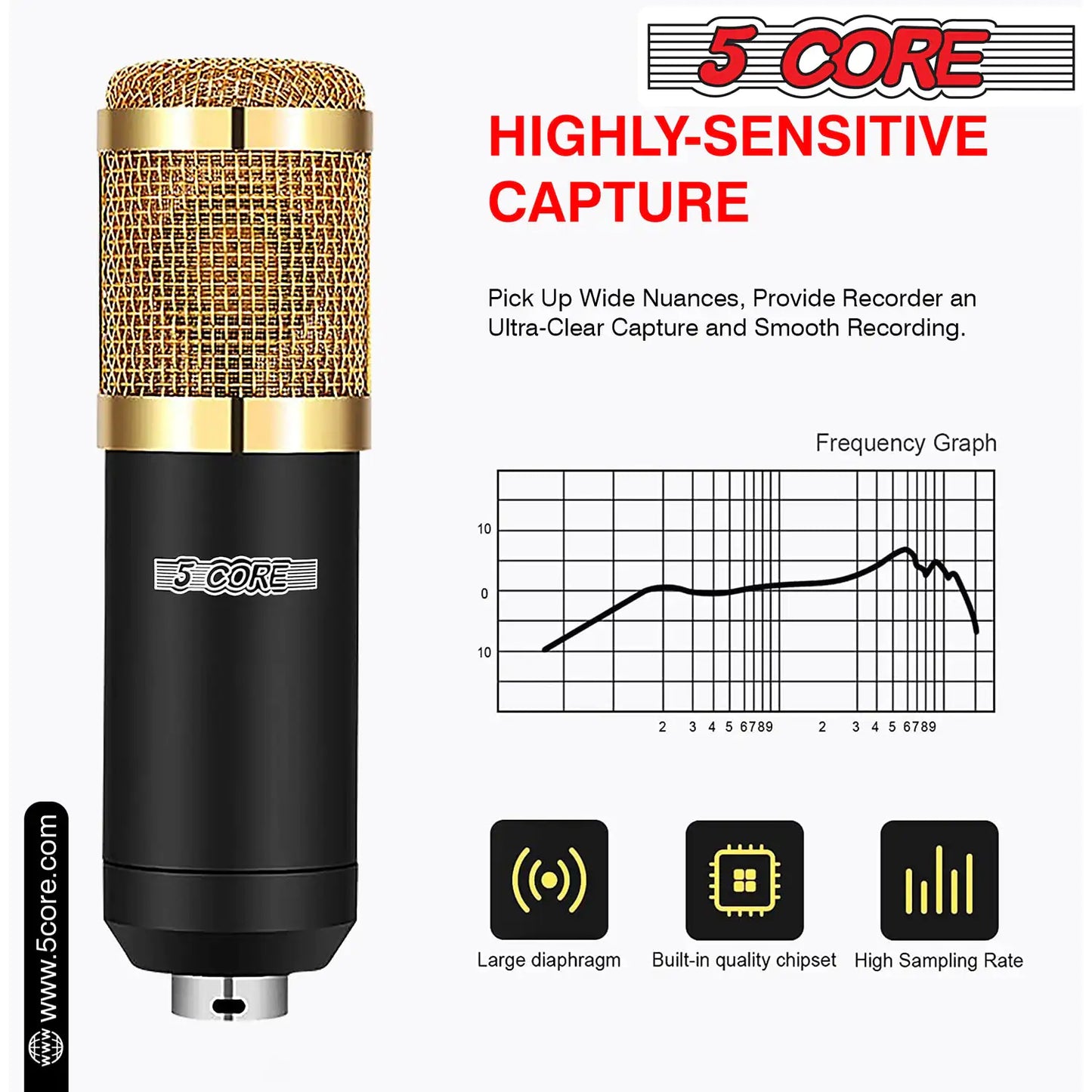 5Core Recording Microphone Podcast Bundle Professional Condenser Cardioid Mic Kit w Boom Arm