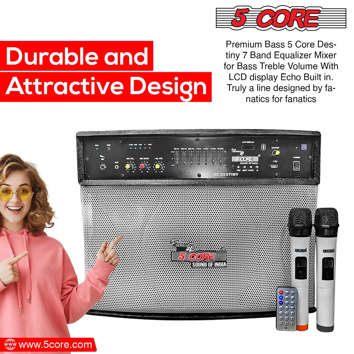 5 Core Wireless Portable PA System 400W PMPO Active Powered Bluetooth Compatible Karaoke Speaker