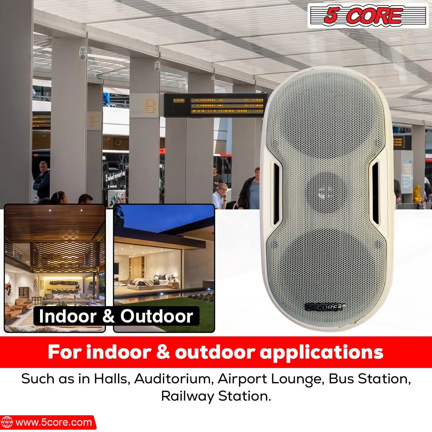 5Core Outdoor Speakers Stereo In Wall 600W Peak Passive Patio Home Wired Waterproof Audio System