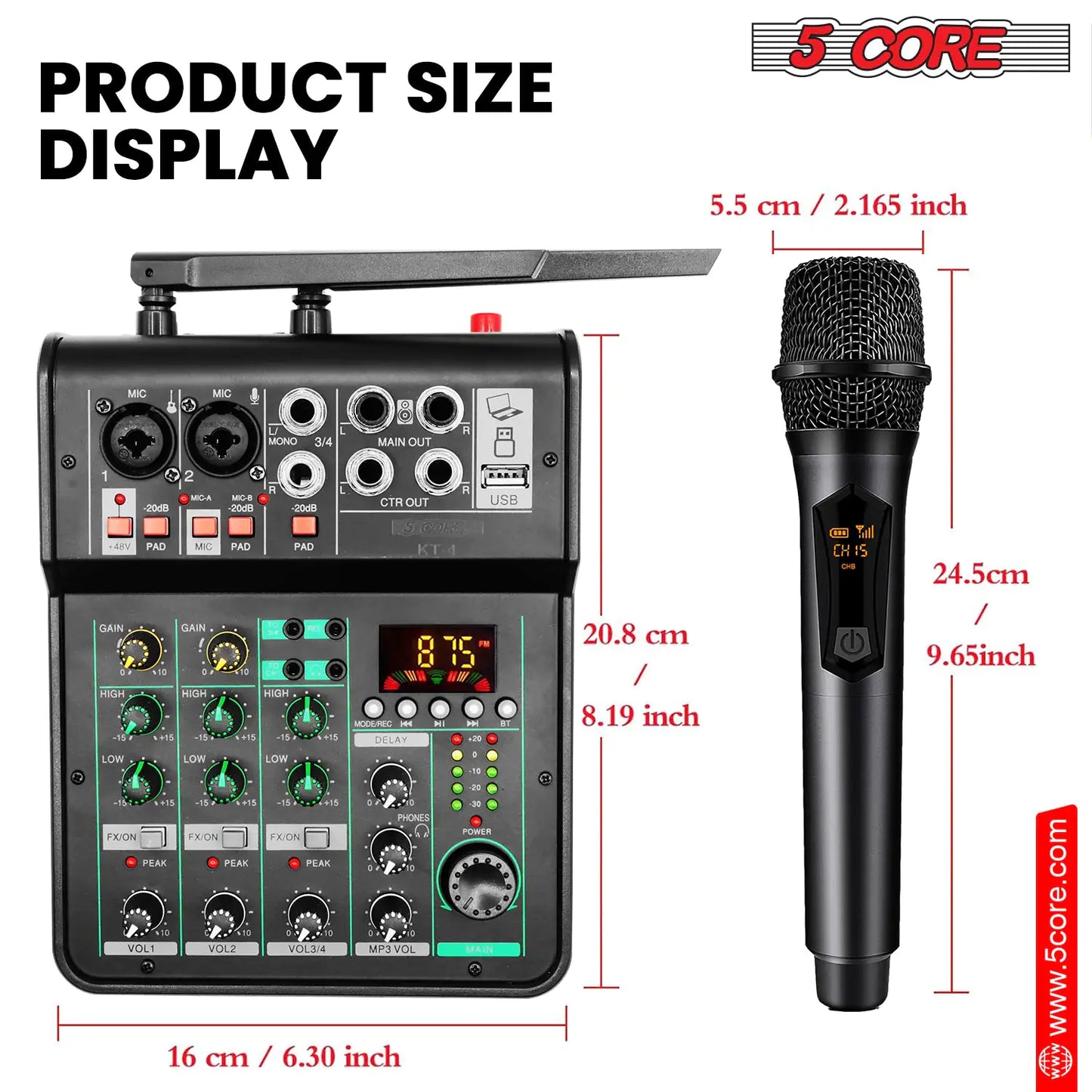 5Core Audio Mixer Sound Board 4 Channel PA DJ Stereo Receiver w Bluetooth USB DJ  PA Karaoke Mixing