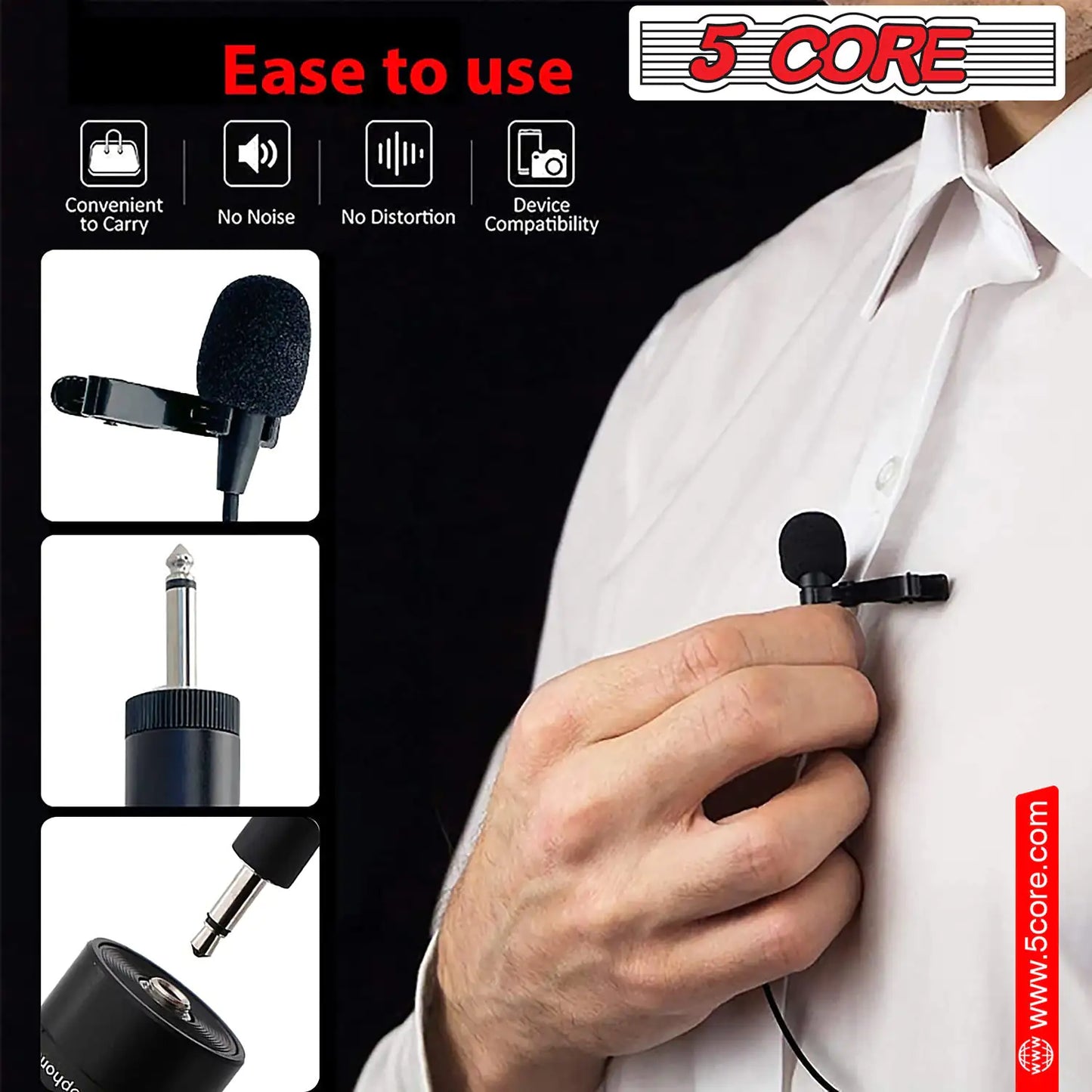 5Core Lavalier Microphone Professional Tiny Shirt Clip On Lapel Mic Mini Wearable Microfono