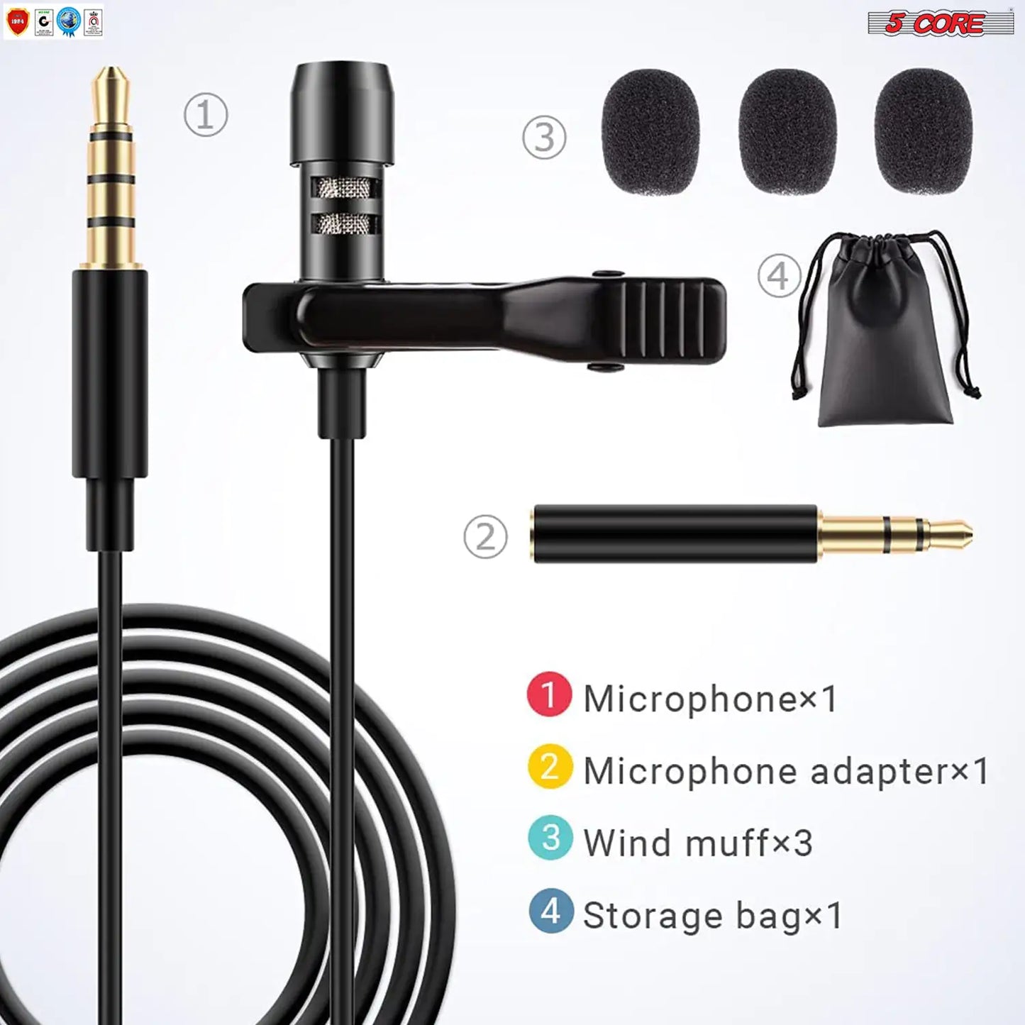 5Core Lavalier Microphone Clip On  Professional Grade 3.5mm Lapel Mic  Omnidirectional Lav Mic