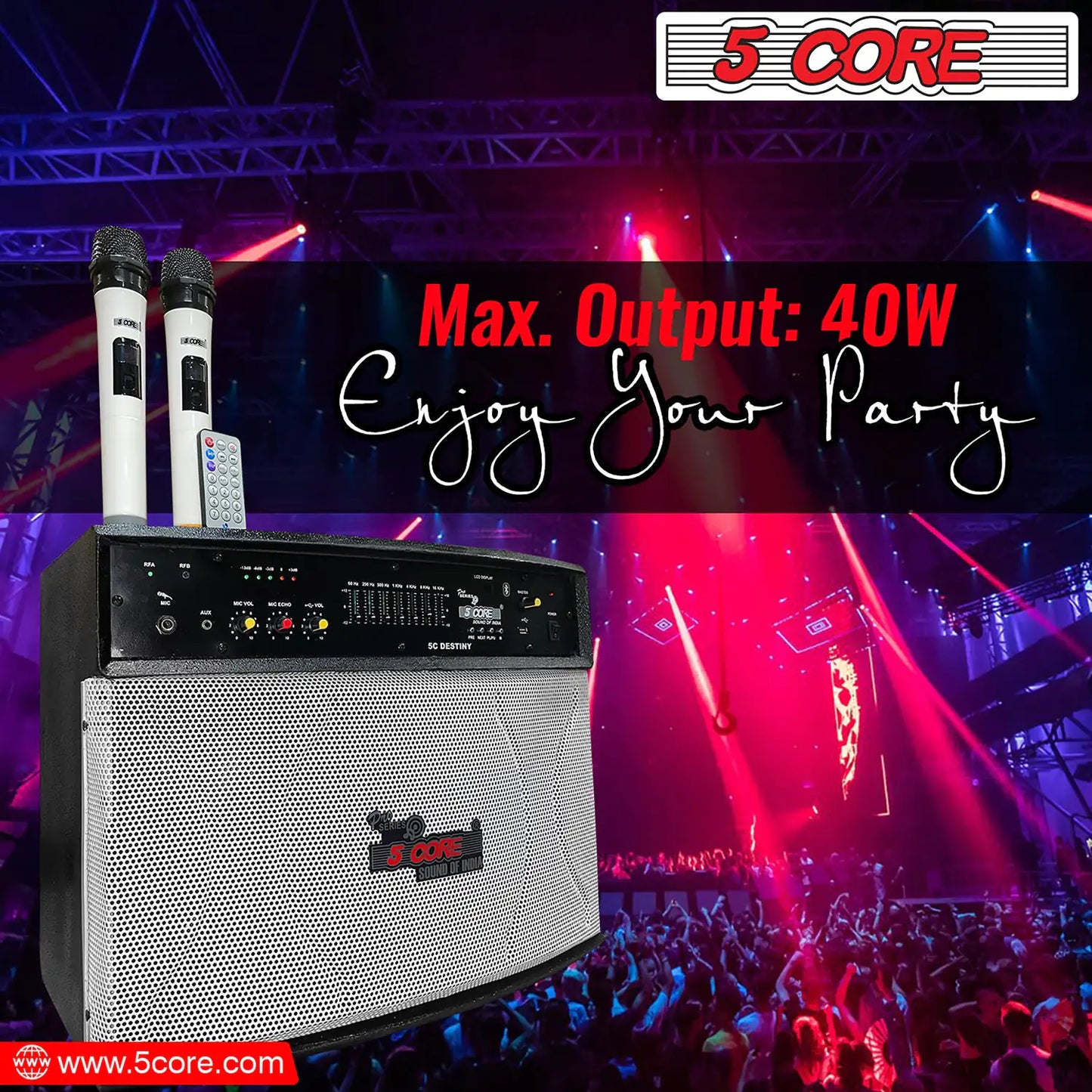 5 Core Wireless Portable PA System  400W PMPO Active Powered Bluetooth Compatible Karaoke Speaker