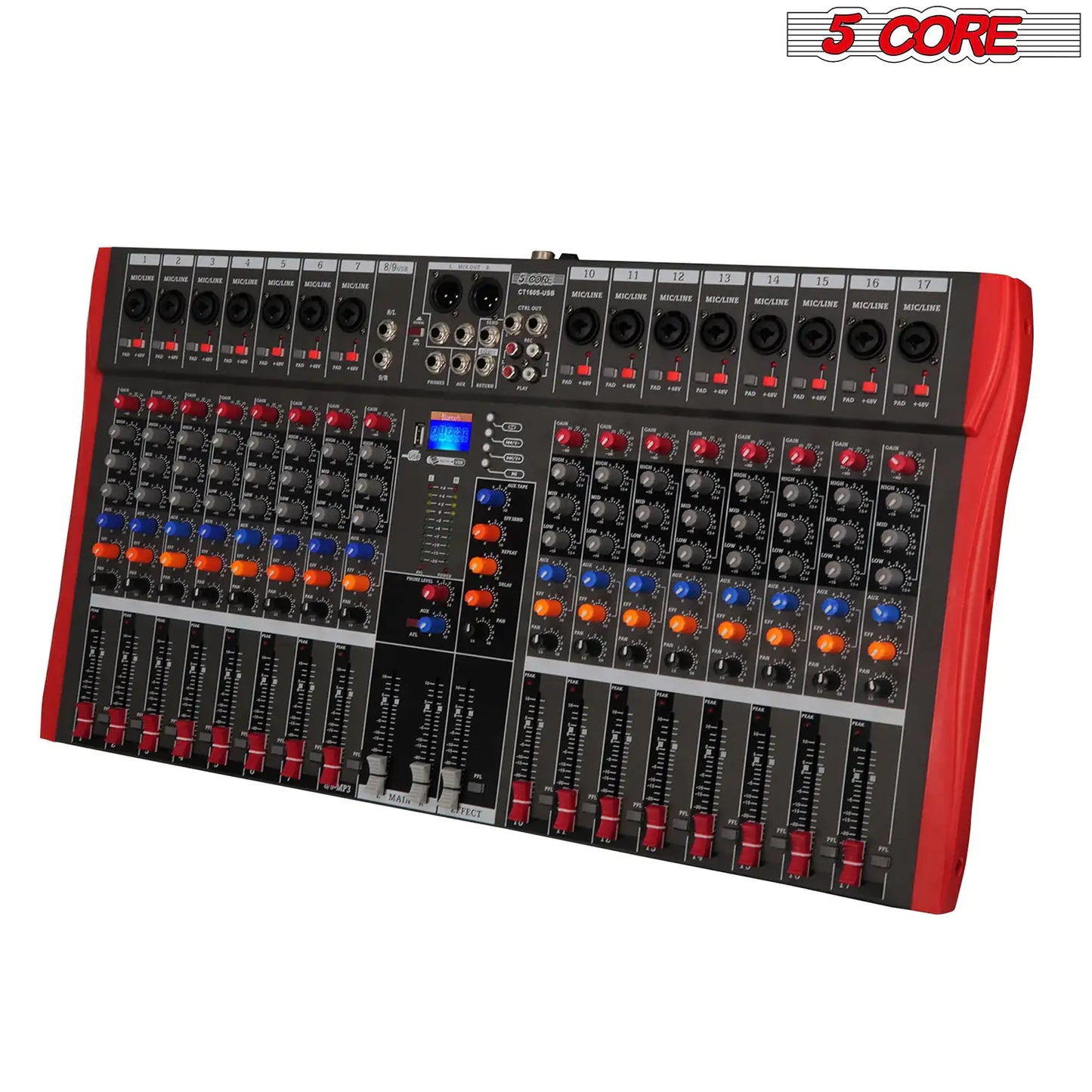 5 Core Audio Mixer 16 Channel DJ Equipment with Bluetooth USB Sound Board Console