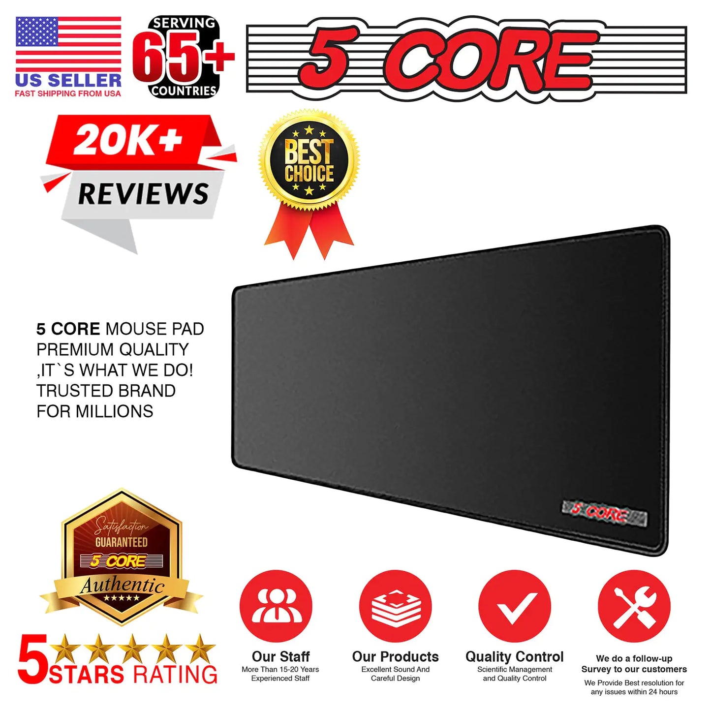 5Core Large Gaming Mouse Pad Extended Mouse Mat with Stitched Edges Durable Non-Slip Rubber Base