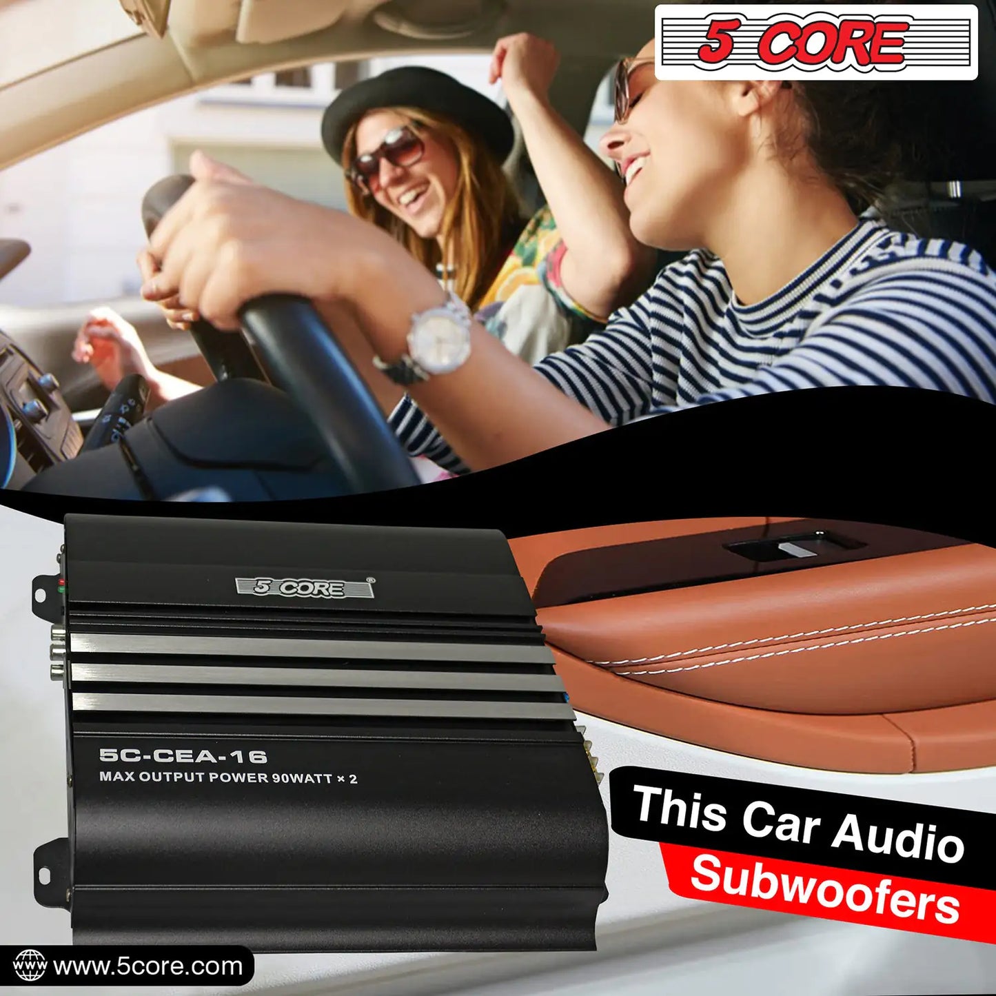 5Core Dual Channel Car Amplifier 1800W Combined Peak Power Sub Woofer Speaker Receiver w RCA Port